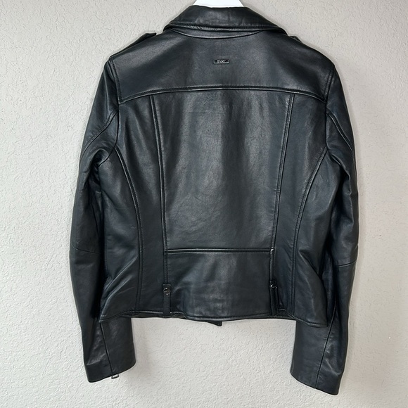 DKNY 100% Leather Black Fully Lined Motorcycle Jacket with Pockets Size M - Picture 3 of 12